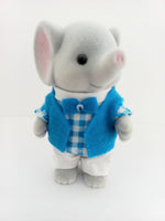sylvanian families fathers blue and white checked shirt.Plain white trousers.Plain blue matching vest.