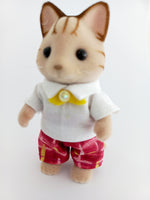 sylvanian families fathers white shirt with a yellow bow-tie.Red  pants.