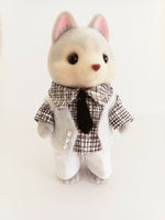 Sylvanian Fathers Black and White Check Shirt White Vest and White Trousers