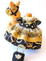 sylvanian mothers dress black gold hat bag