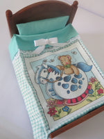 Double Bedspread Teddy Bear And Rocking Horse Teal Green