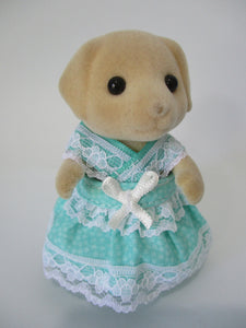 Sylvanian Mother dress mint green with white lace trims.